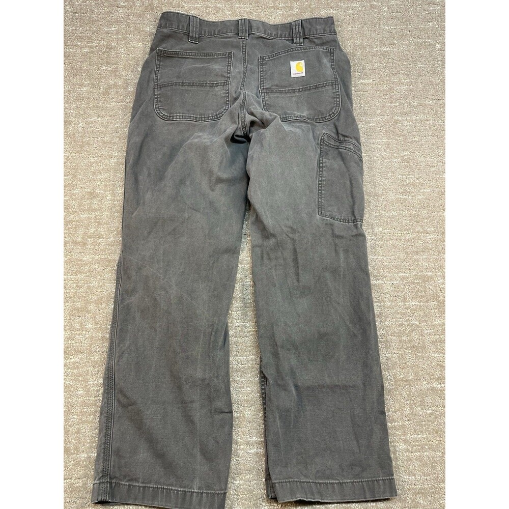 Carhartt Work Pants Relaxed Fit Rugged Flex Work Gray Canvas 5 Pocket Mens 33x30